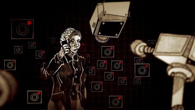 Portrayal of Samah on phone surrounded by cameras