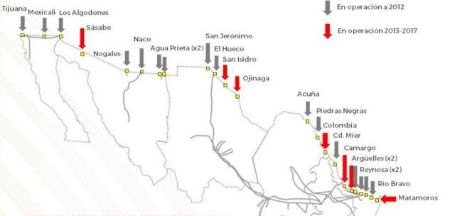 Mapa de las interconexiones de gas entre México y EE.UU.