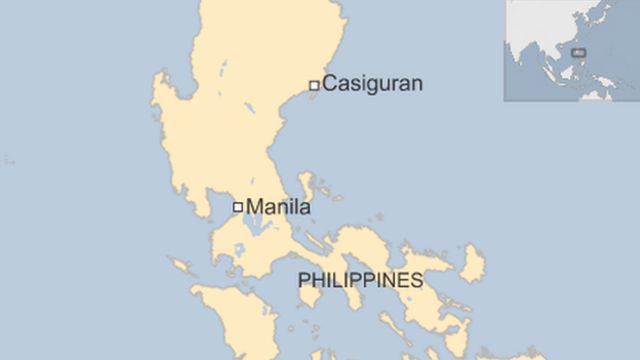 A map showing Casiguran in the Philippines, where Typhoon Koppu landed