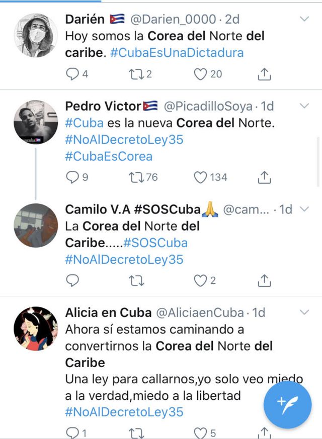 Publicações sobre Cuba no Twitter