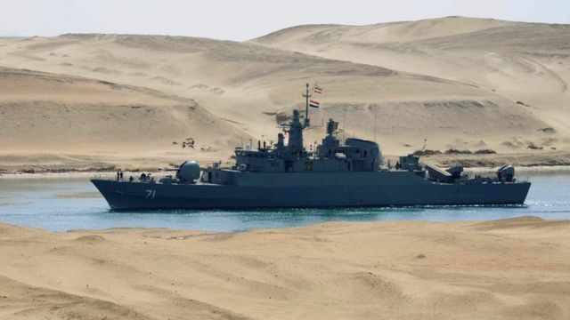 In this file photo of 2011, the Iranian navy frigate IS Alvand passes through the Suez Canal at Ismailia, Egypt.