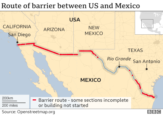 US-Mexico border barrier route