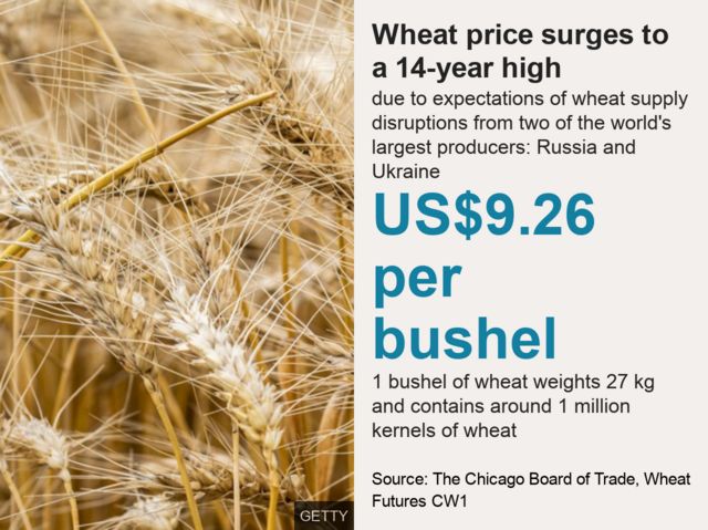 A graphic illustrating wheat price surges