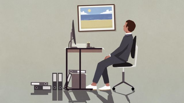 ilustração de homem sentado em escritório