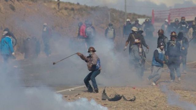 Протестующие шахтеры в Боливии