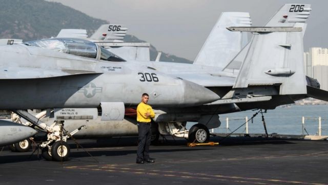 An F/A 18E Super Hornet on the USS Ronald Reagan