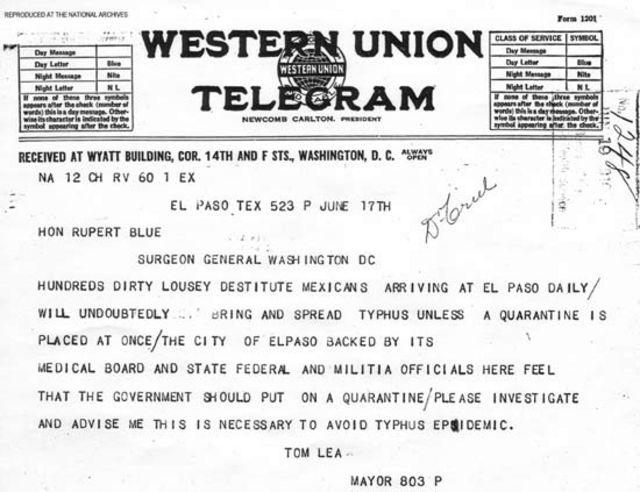 Telegrama enviado por Tom Lea