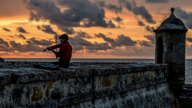 Paisagem em Cartagena ao entardecer