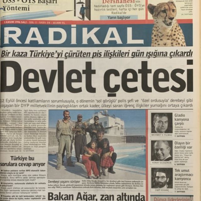 Radikal gazetesinin Susurluk kazası sonrasındaki manşetlerinden biri