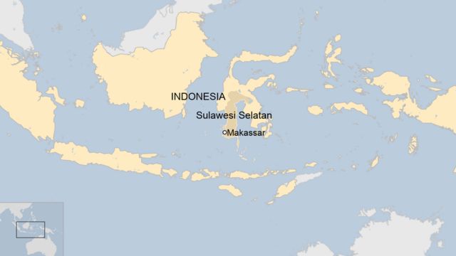 A map showing where Makassar is in Indonesia