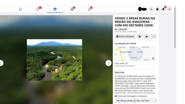 Anúncio no Facebook oferece lotes dentro da Floresta Nacional do Aripuanã