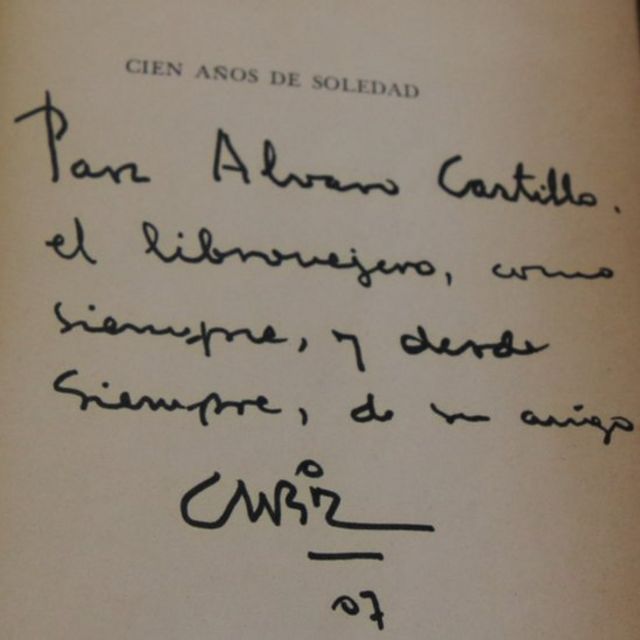 Dedicatoria de García Márquez al librero Álvaro Castillo.