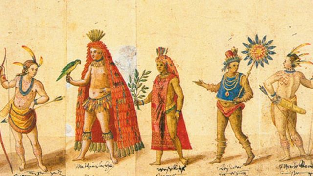 Desenho de índio com manto tupinambá