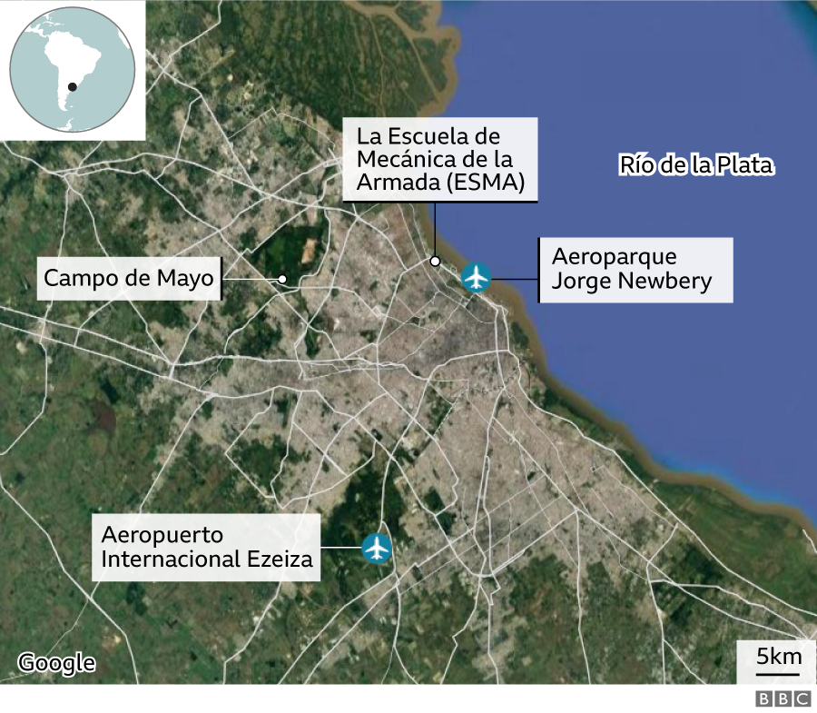 Mapa de los sitios clandestinos de detención durante el último régimen militar en Argentina.