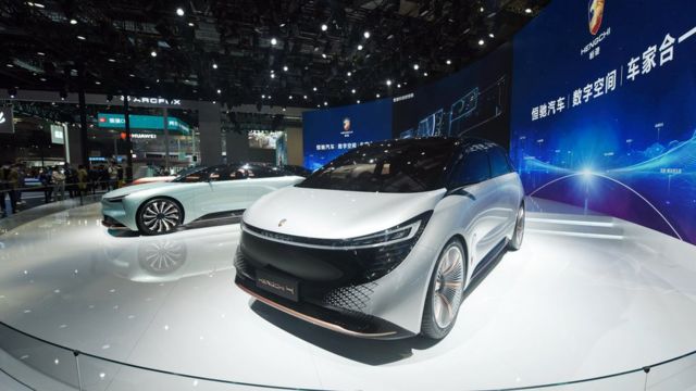 在上海車展上展出的恆大恆馳汽車樣車（19/4/2021）