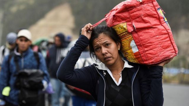 Venezuelan migrant walking in Ecuador