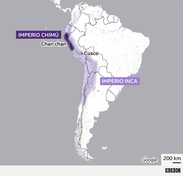 Mapa que muestra el mapa del imperio chimú junto al imperio inca.