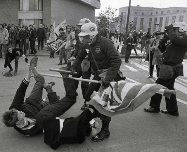Anti-Vietnam war protesters knocked down by DC police in 1970