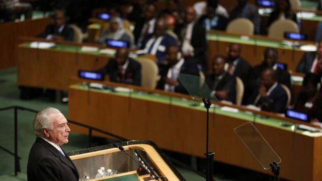 Temer em discurso na Assembleia Geral da ONU