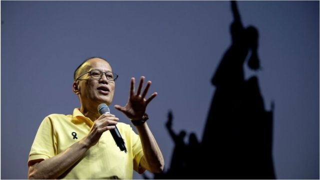 Former Philippine president Benigno Aquino delivers a speech ahead of the commemoration of the 33rd anniversary of the "People Power" revolution in Manila on 23 February 2019.