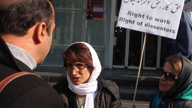 Protesta de Nasrin Sotoudeh en 2014.