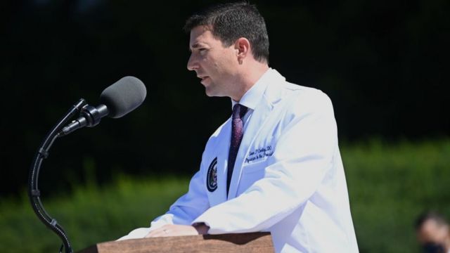 Dr Sean Conley addressing reporters about Mr Trump's health, 3 October 2020