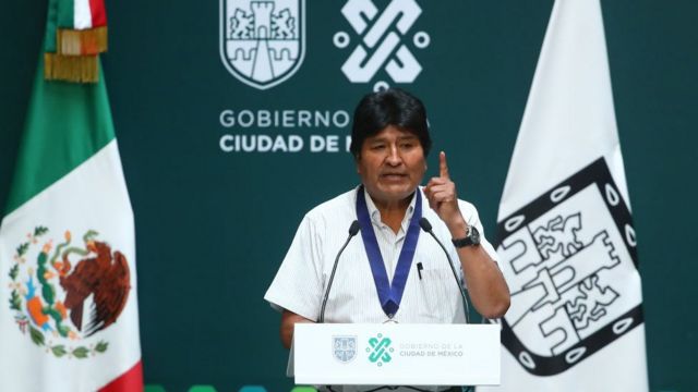 Evo Morales en una conferencia en México.