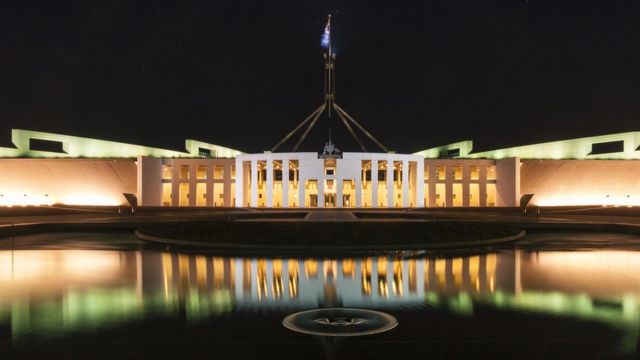 Parliament of Australia at night