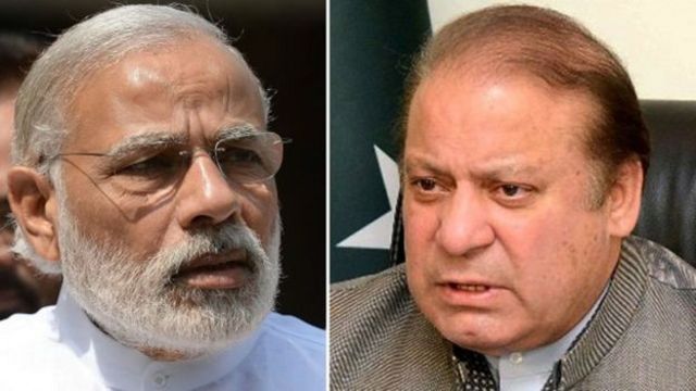 भारतीय प्रधानमंत्री नरेंद्र मोदी और पाकिस्तान के प्रधानमंत्री नवाज़ शरीफ