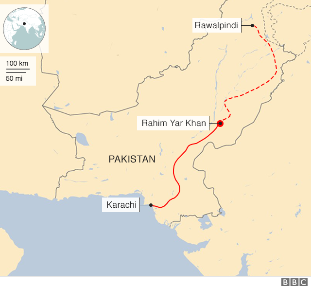 Map of the train's planned journey