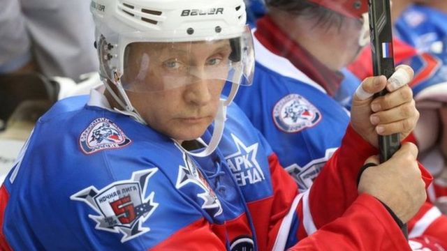Putin in hockey uniform