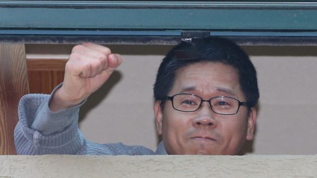 ハン・サンギュン氏は寺院に1カ月近く立てこもっていた(1日撮影)