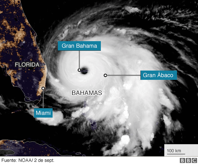 Huracán Dorian: la impactante imagen satelital que muestra una parte de la  isla de Gran Bahama sumergida bajo el agua - BBC News Mundo