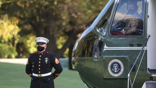 Marine One helicopter on White House lawn