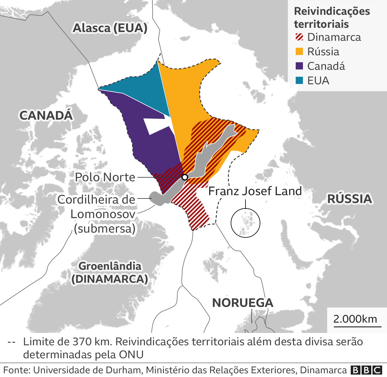 Mapa mostra reivindicações territoriais no Ártico