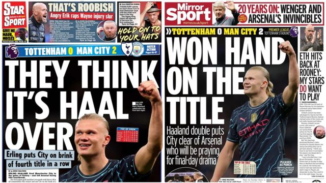 Star and Mirror back pages on Manchester City's win at Tottenham
