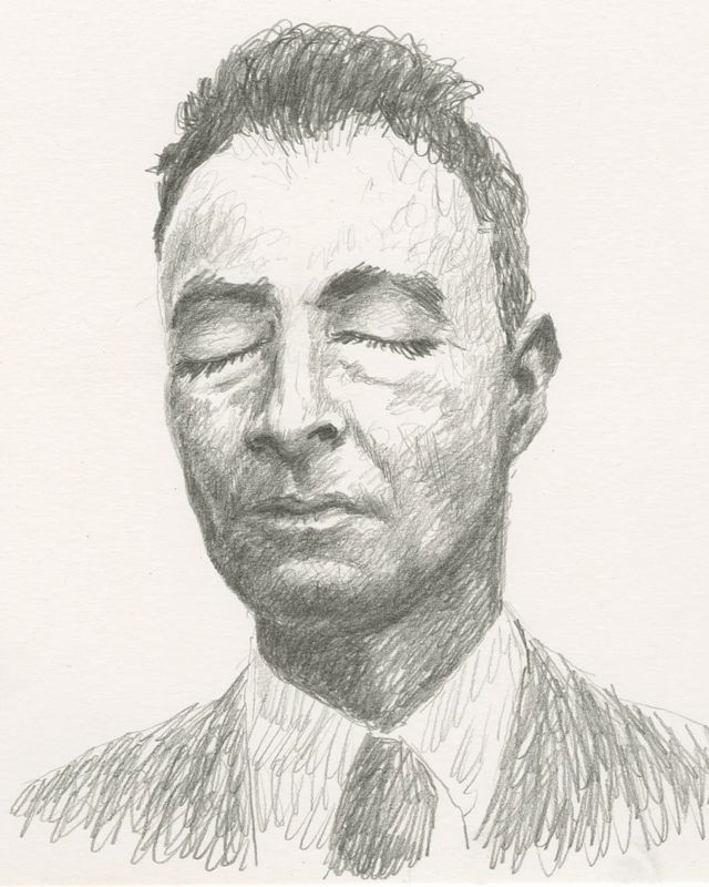 Un retrato de Oppenheimer, ilustrado por Ben Platts-Mills.