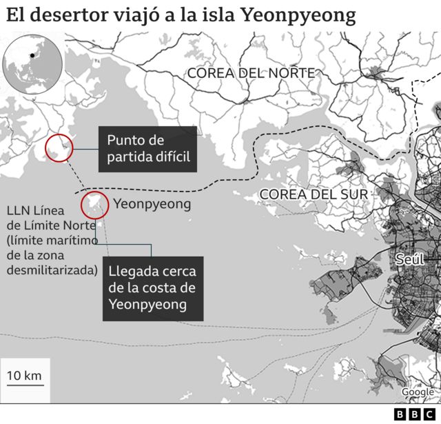 Mapa del recorrido de Kim y su familia.