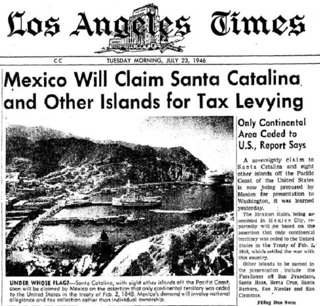 Portada de Los Angeles Times con un titular sobre un posible reclamo de la islas por México