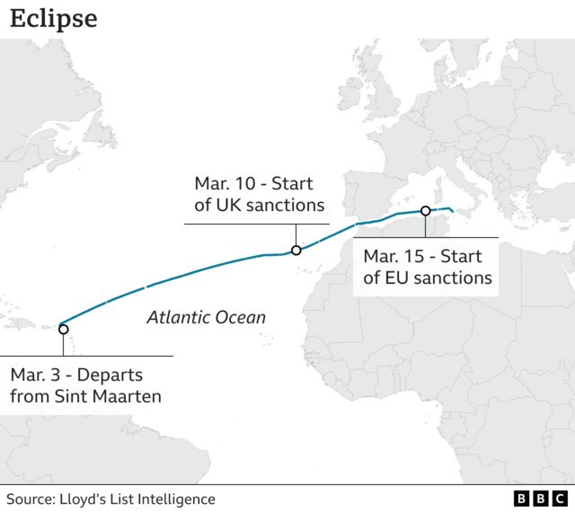 Map showing route of the Eclipse