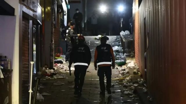 Firefighters at the scene of the tragedy in South Korea