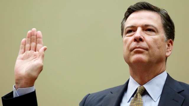 FBI Director James Comey is sworn in before testifying at a House Oversight and Government Reform Committee on the "Oversight of the State Department" in Washington U.S. on July 7, 2016