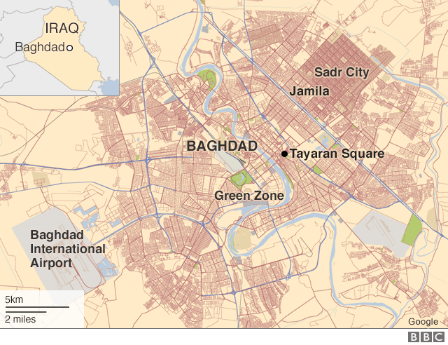 Карта Багдада с указанием расположения площади Тайаран и Джамилы