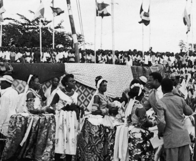 A cultural troupe performs during celebrations to mark Nigeria's independence in 1960