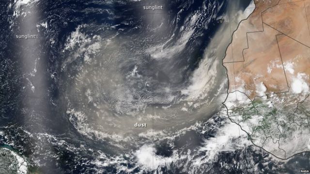 Imagem de satélite mostra nuvem de poeira que vem da África e cruz o oceano Atlântico