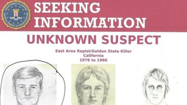 Folheto da polícia sobre recompensa para quem der informações sobre o assassino em série Golden State Killer