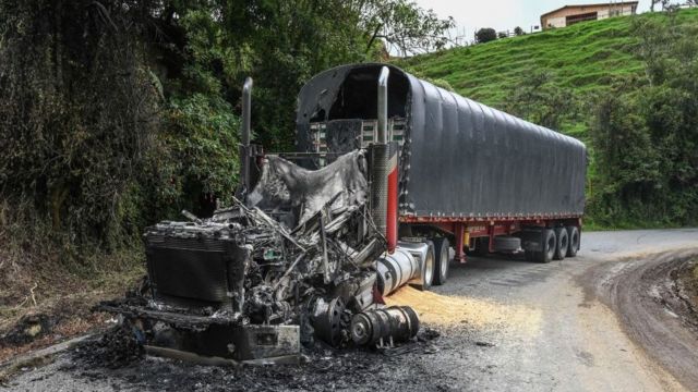 Burnt truck on Antioquia Highway