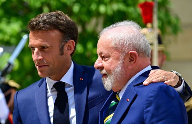 Lula e Emmanuel Macron em junho 2023