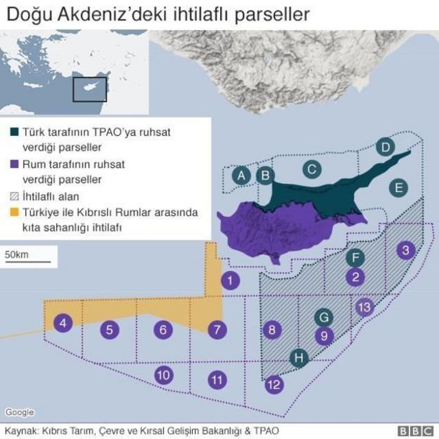 Disputed parcels in the Eastern Mediterranean