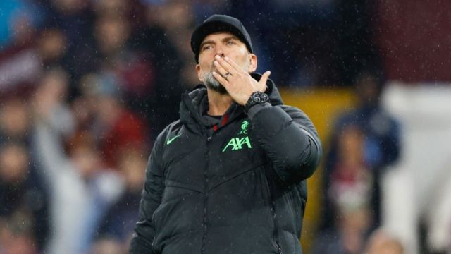 Jurgen Klopp blows a kiss to Liverpool's travelling support for the final time